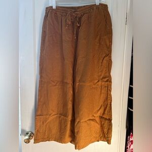 Linen Flowy Brunt Orange Wide Leg Elastic and Tie Waist Comfortable Pants